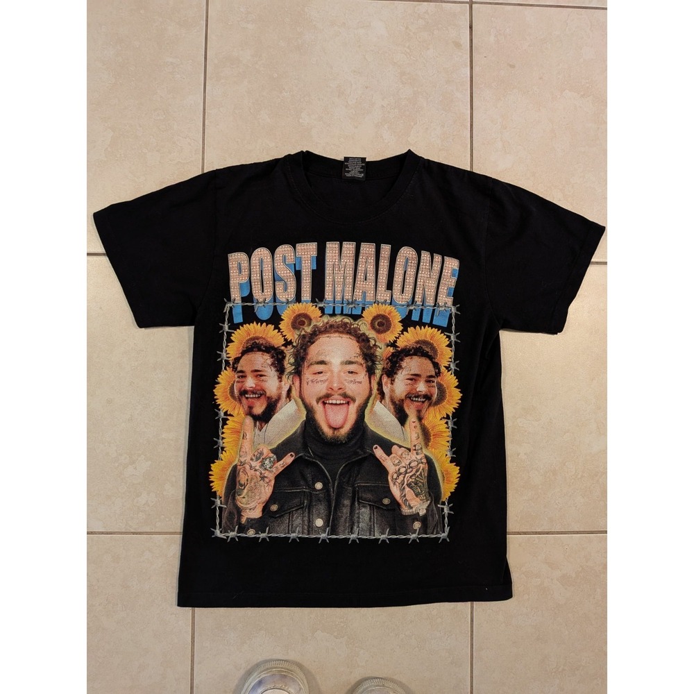 Post Malone‎ Sunflower Rap Tee Double Sided Graphic T Shirt Black Size Medium